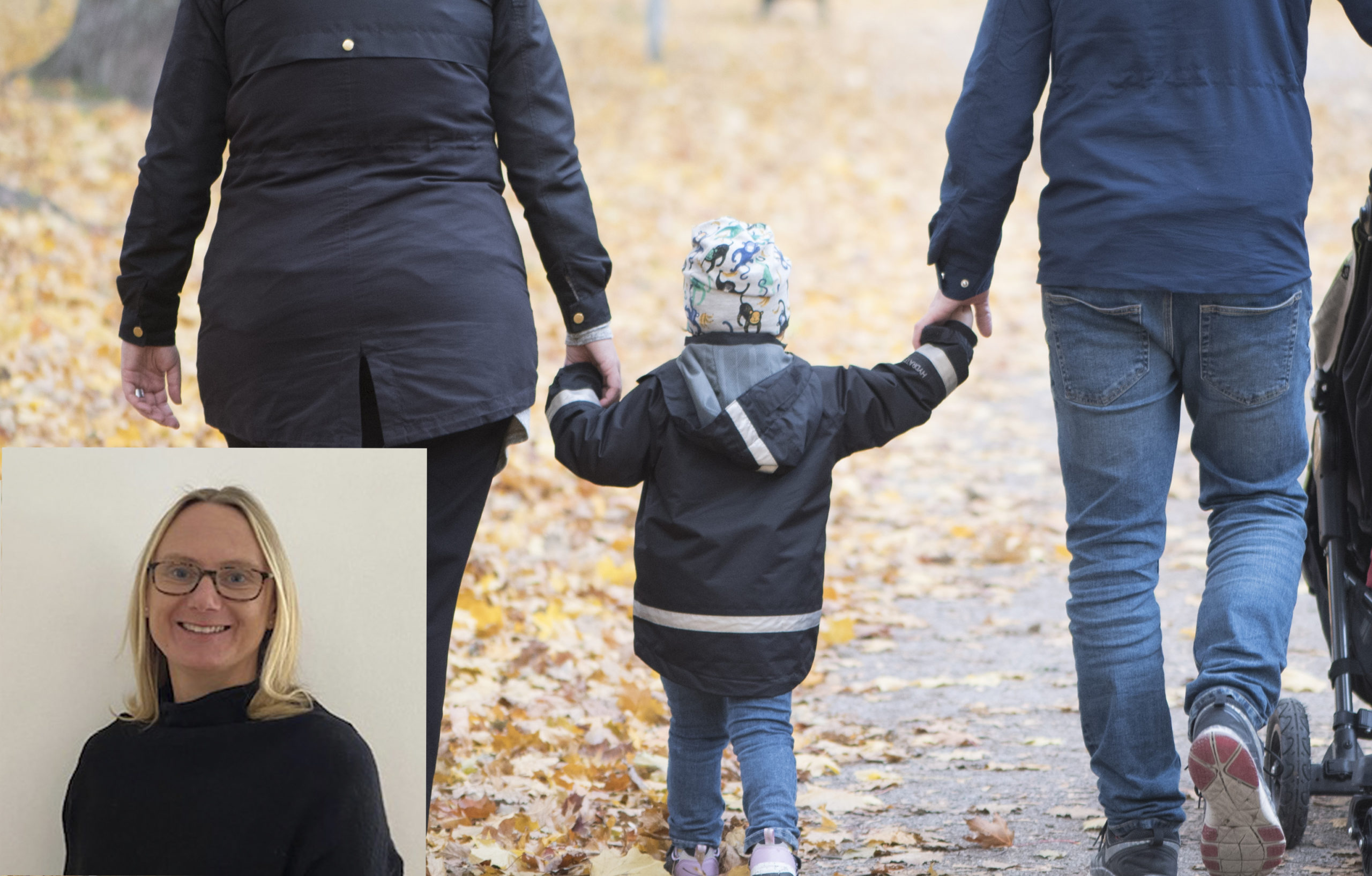 Montage på familj bakifrån och förvaltningscontroller Anna Hedenström